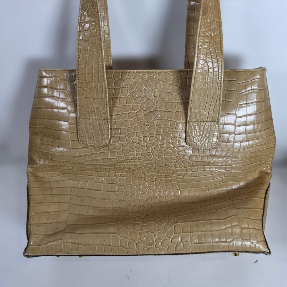 Vintage Talbots‎ Tote Bag Beige Crocodile Croc Embossed Leather